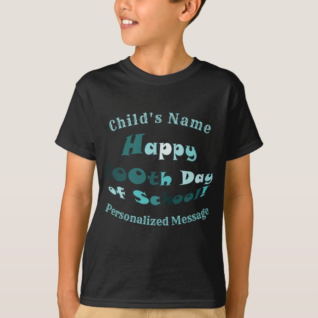 Lycklig 100-årsdagen för skolan, Aqua Blue Grönt T T Shirt (Framsida)