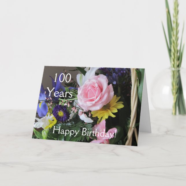 Lycklig 100-årsdagen! Rosa ros Bouquet Kort (Framsida)