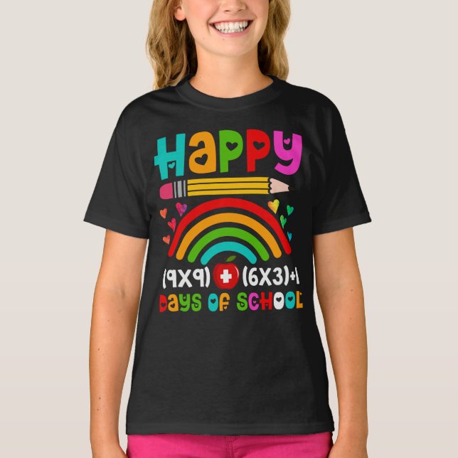 Lycklig 100 dagar av regnbågsmatta i skolan t shirt (Framsida)