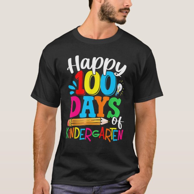 Lycklig 100 dagar för Kindergarten-lärare och Kids T Shirt (Framsida)