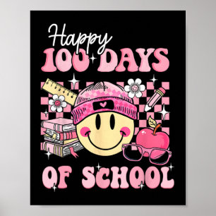 Lycklig 100 dagar för skollärare Kids Retro Groovy Poster