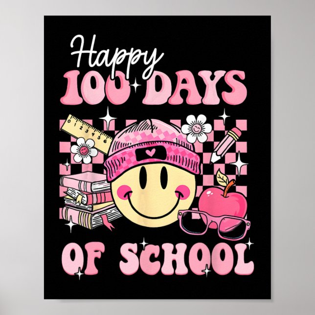 Lycklig 100 dagar för skollärare Kids Retro Groovy Poster (Framsidan)