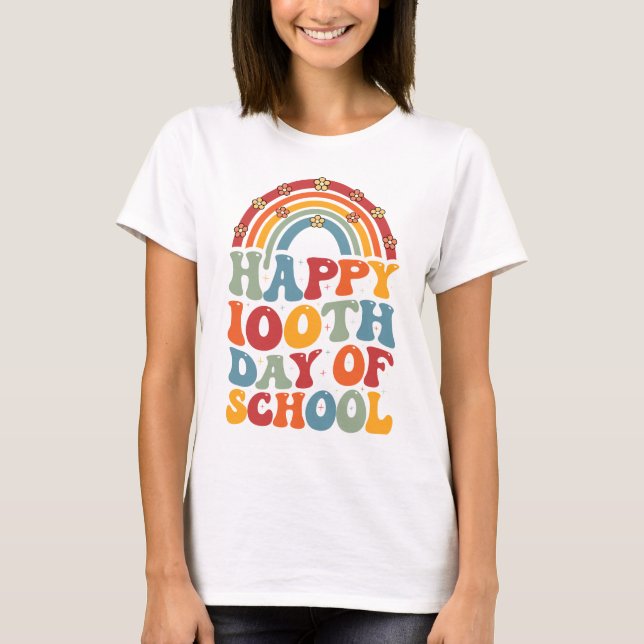 Lycklig 100 dagar med regnbåge i skolan Groovy Ret T Shirt (Framsida)
