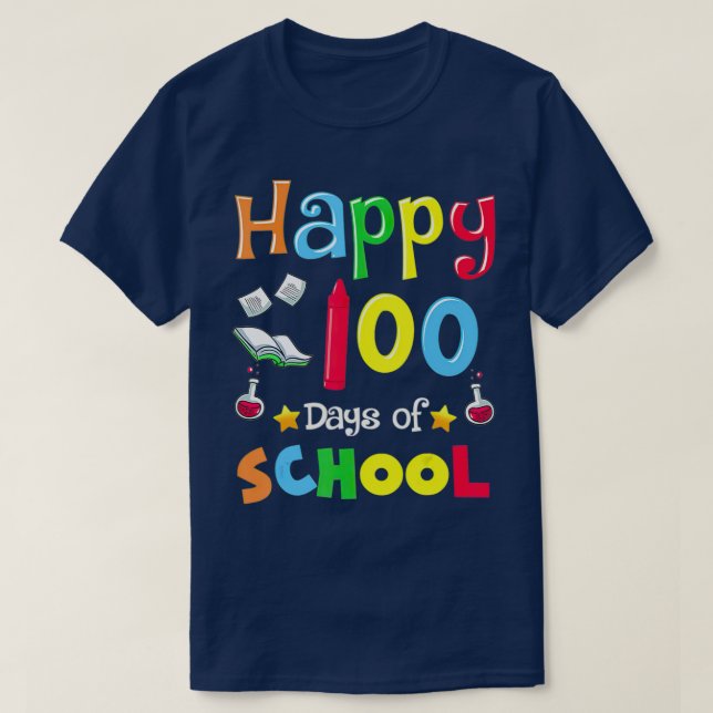 Lycklig: 100 dagar med skolbarnsbarn Back to schoo T Shirt (Design framsida)