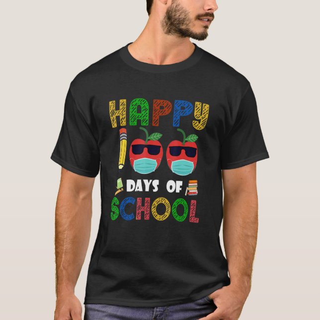 Lycklig 100 dagar med skolmatta, kute och äppelmoc t shirt (Framsida)