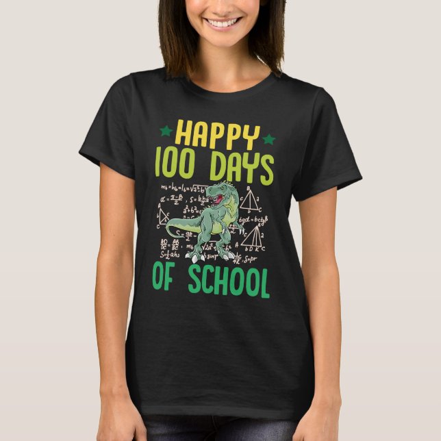 Lycklig 100 dagar med skolrexat Dinosaur Math Teac T Shirt (Framsida)