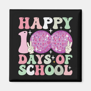 Lycklig 100 dagar på skolan Disco Boll Groovy Retr Magnet