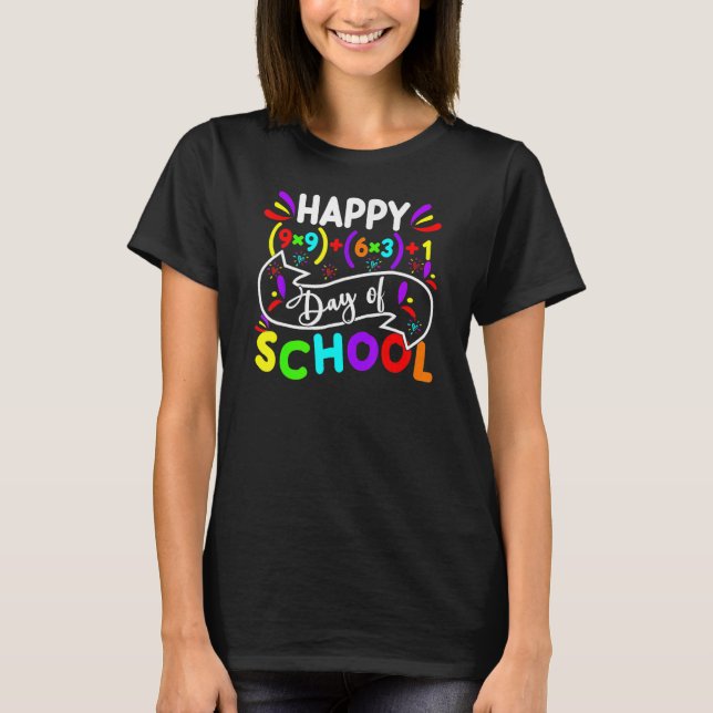 Lycklig 100 dagar skolmatematik 100 dagar t shirt (Framsida)