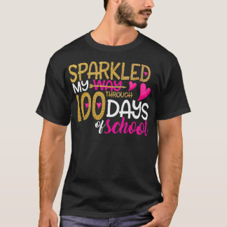 Lycklig 100 dagar sparklad min väg till 100 dagar  t shirt