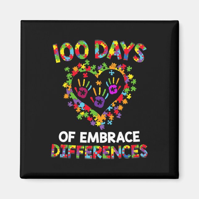 Lycklig 100-dagarsdag 100 dagar för skolautismamne magnet (Framsidan)