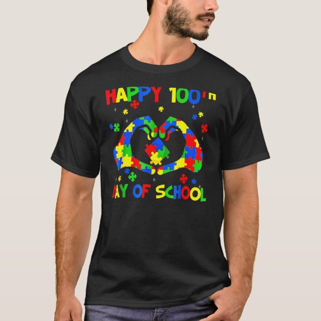 Lycklig 100-dagarsdag 100 dagar för skolautismamne t shirt (Framsida)