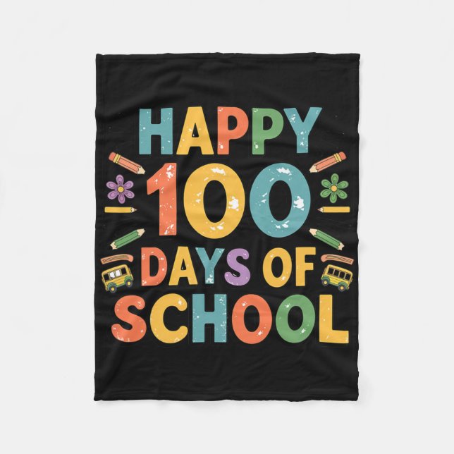 Lycklig 100-dagarsdag för regnbåge i skoltid 100 d fleecefilt (Framsidan)