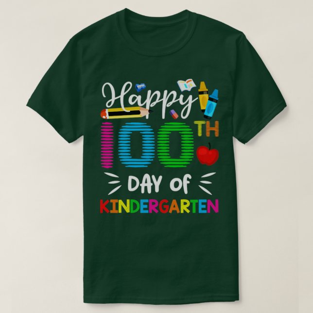 Lycklig 100-dagen för Kindergarten Cute Student-gå T Shirt (Design framsida)
