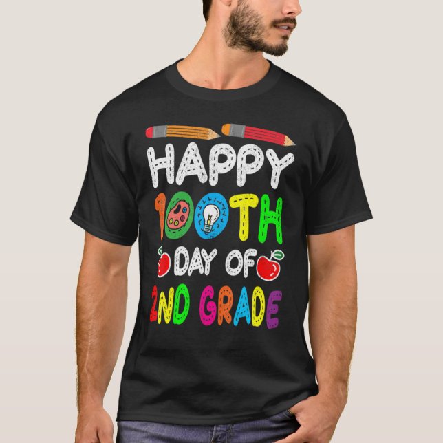 Lycklig 100:e dagen andra Klass T Shirt (Framsida)