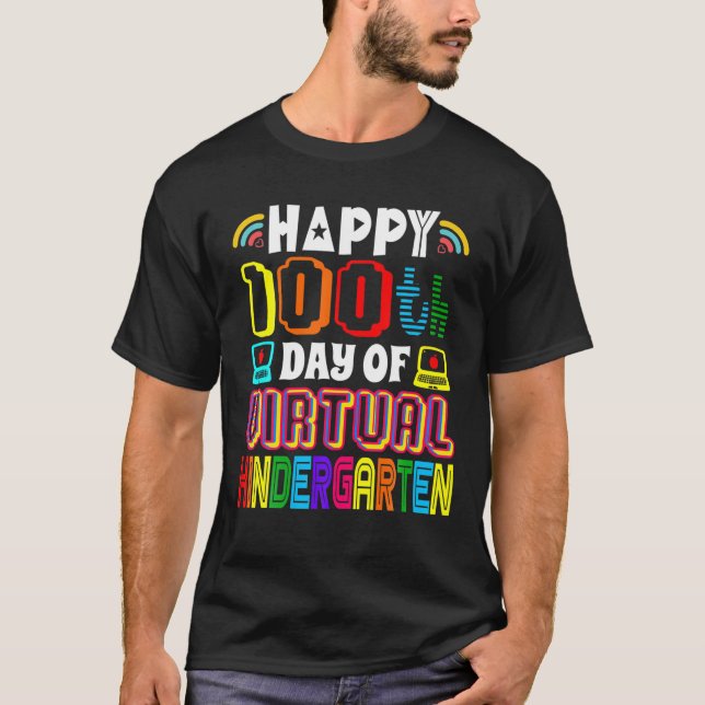 Lycklig 100:e dagen för Kindergarten Virtuell Team T Shirt (Framsida)