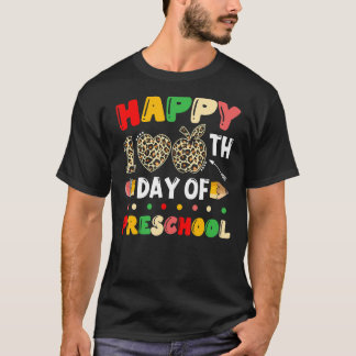 Lycklig 100:e dagen för prechool Leopard Print Tea T Shirt