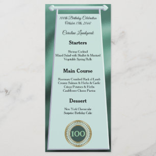 Lycklig 100:e födelsedag Grönt Glitter Foil Menu Meny