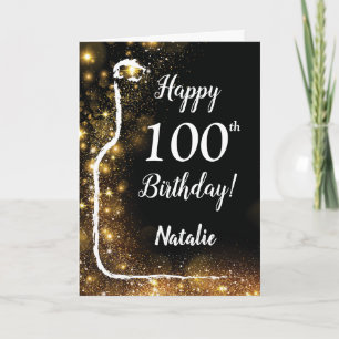 Lycklig 100:e födelsedag Svarta och Guld Glitter V Kort