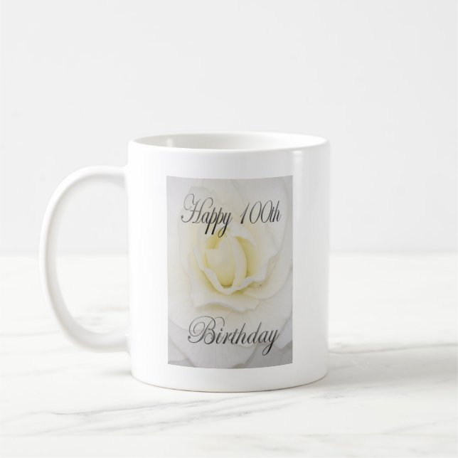 Lycklig 100:e födelsedag Vit blomma Kaffemugg (Vänster)