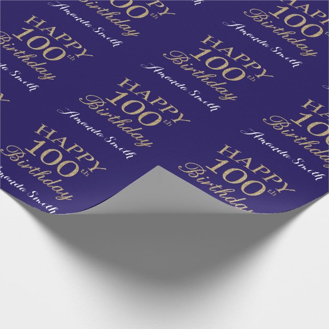 Lycklig 100:e födelsedagen Guld Glitter och marinb Presentpapper (Hörn)