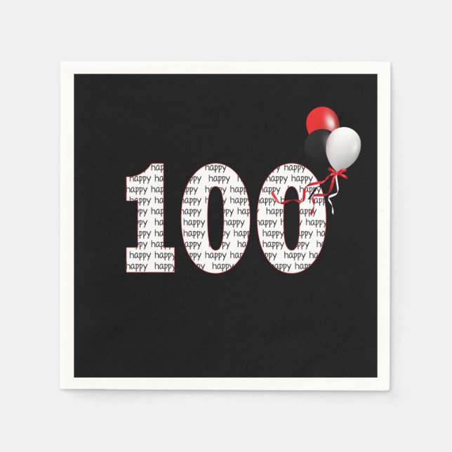 Lycklig 100:e födelsedagen på svarta servetter (Framsidan)