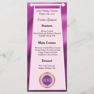 Lycklig 100:e födelsedagen Rosa Glitter Foil Menu Meny