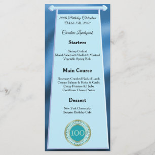 Lycklig 100:e födelsedagen Teal Blue Glitter Foil Meny