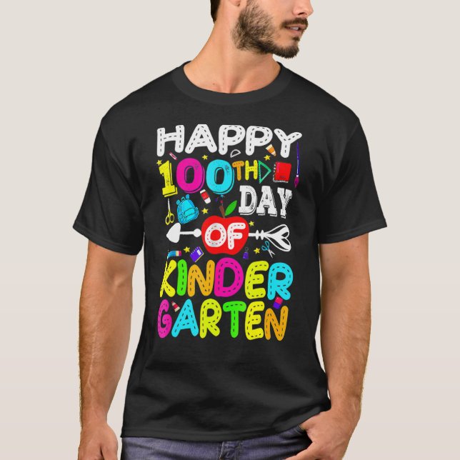 Lycklig 100 Kindergarten-dagen Student 100 dagar O T Shirt (Framsida)