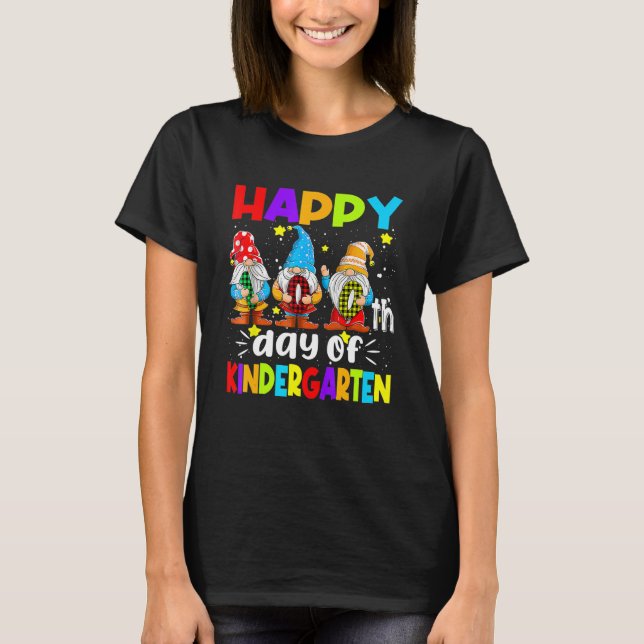 Lycklig 100 Kindergarten Gnome 100 dagar T Shirt (Framsida)
