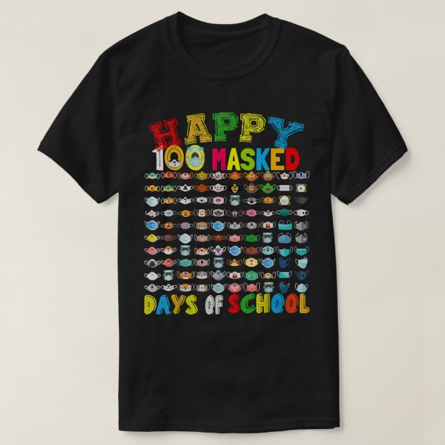 Lycklig 100 måndag i skolan 100 underbara masker 2 t shirt (Design framsida)