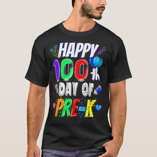 Lycklig 100 skoldag 100 dagar före K-lektioner T Shirt (Framsida)