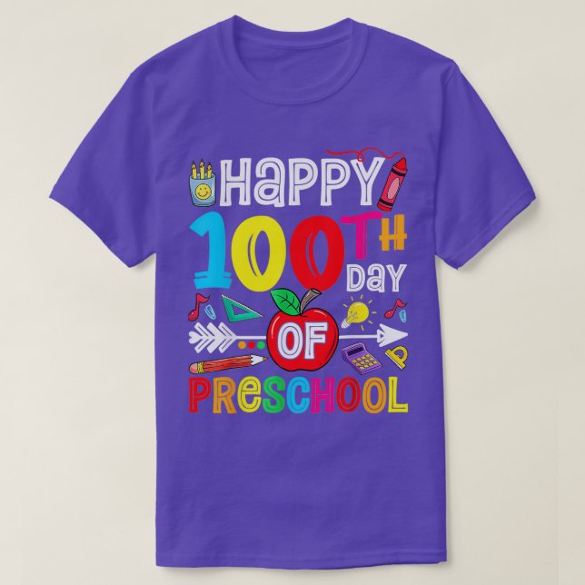 Lycklig 100 skoldag 100 förskoledagar t shirt (Design framsida)