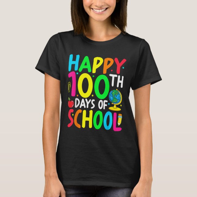 Lycklig 100 skoldag 100 skoldagar t shirt (Framsida)