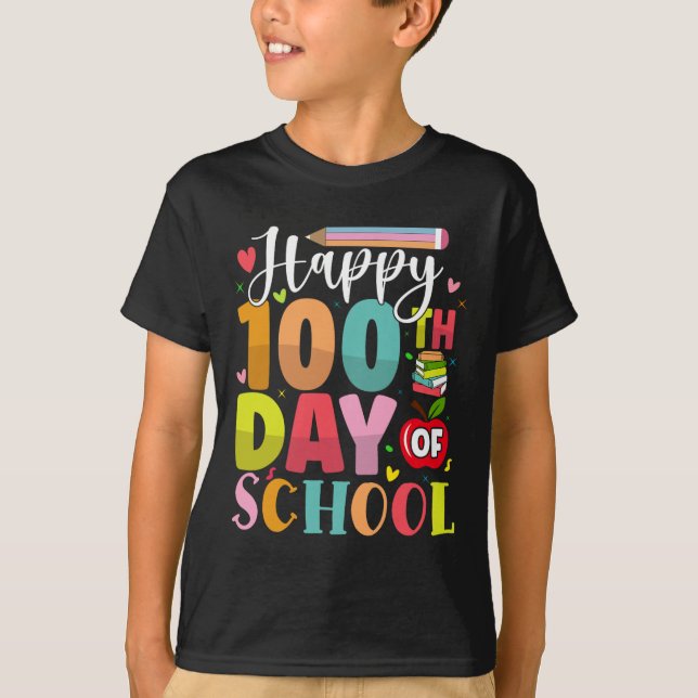 Lycklig 100 skoldag 100 skoldagar t shirt (Framsida)
