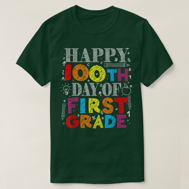Lycklig 100 skoldag 1:a klass-läraren  t shirt (Design framsida)