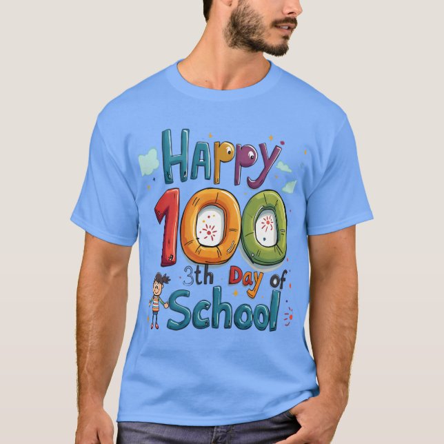 lycklig 100 skoldag t shirt (Framsida)
