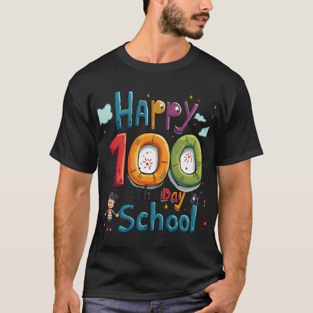 lycklig 100 skoldag t shirt (Framsida)
