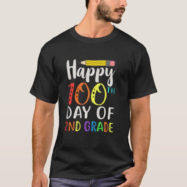 Lycklig 100 skoldagar 100 andra dagen t shirt (Framsida)