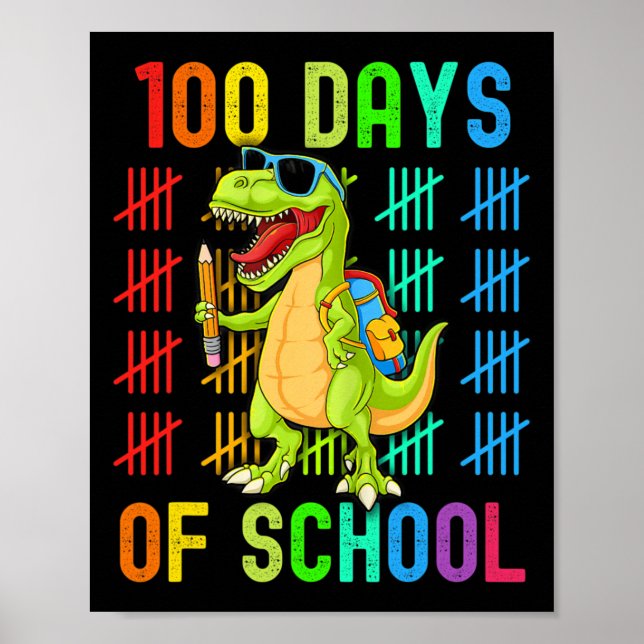 Lycklig 100 skoldagar 100 dagar Dinosaur Dino t Poster (Framsidan)