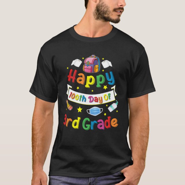 Lycklig 100 skoldagar 100 dagar tredje Klass T Shirt (Framsida)