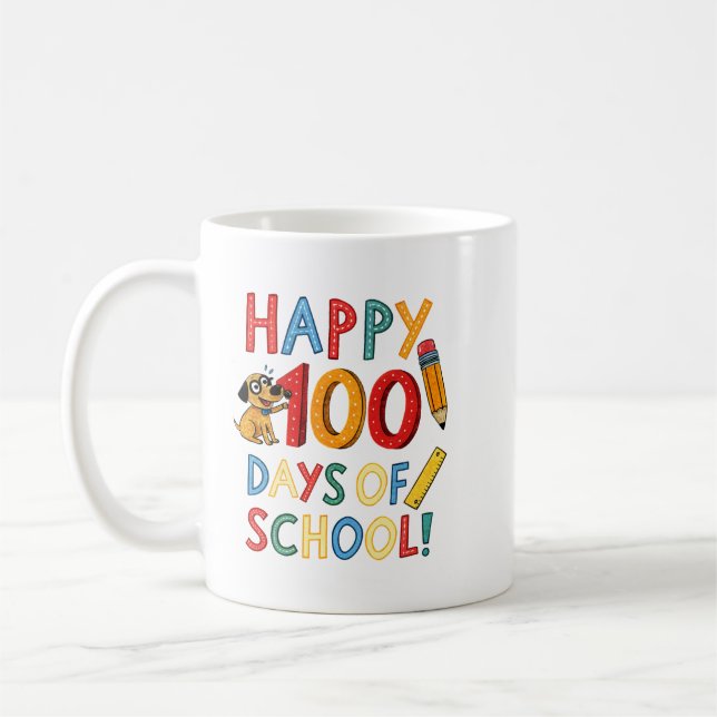 lycklig 100 skoldagar 100 dagars skolinläsning kaffemugg (Vänster)