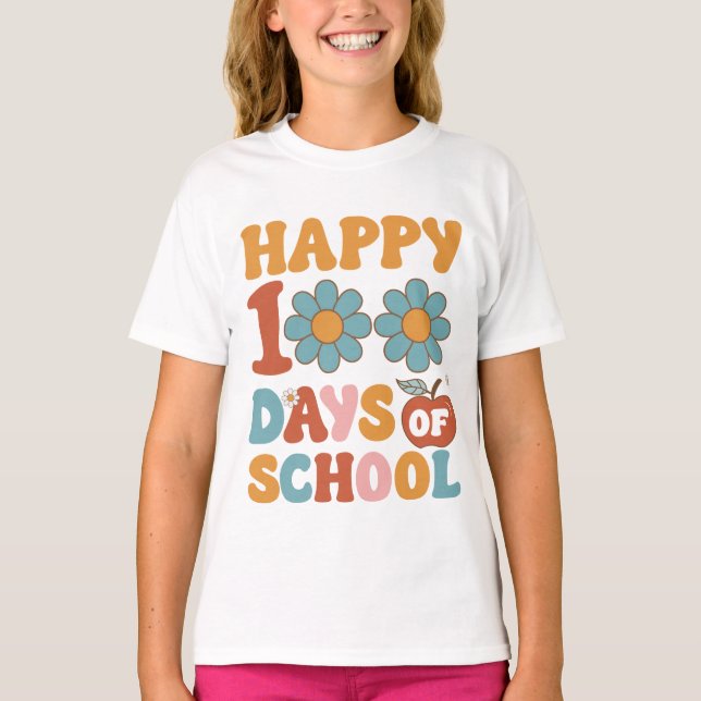 Lycklig 100 skoldagar, Groovy typsnitt. T Shirt (Framsida)