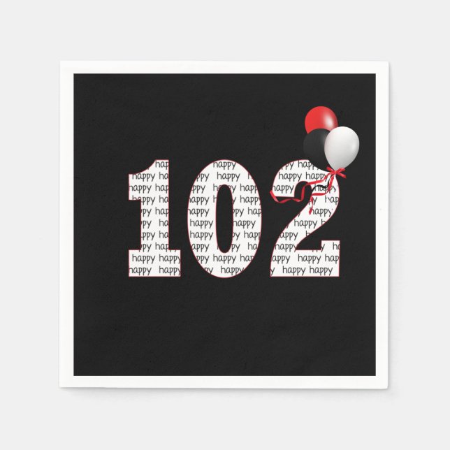 Lycklig 102:a födelsedagen på svarta servetter (Framsidan)