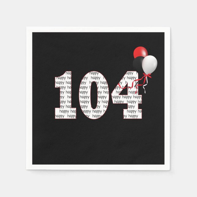 Lycklig 104:e födelsedagen på svarta servetter (Framsidan)