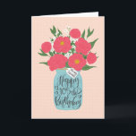 Lycklig 105:e födelsedag Friend w Mason Burk of Fl Kort<br><div class="desc">En Mason burk fyllde med en härlig folkmassa och vita blommor med handskriften ord 'För min vän' på märkrn och 'Lycklig 105:e födelsedagen' på Mason burk. Perfektens födelsedagskort för att fira din väns födelsedag! © Ness Nordberg</div>