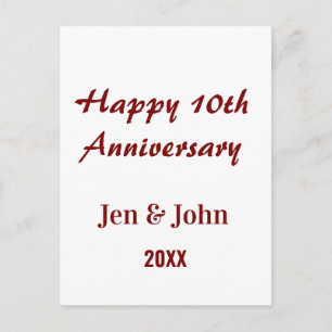Lycklig 10-årsdag för bröllop mauve enkelt namn  vykort