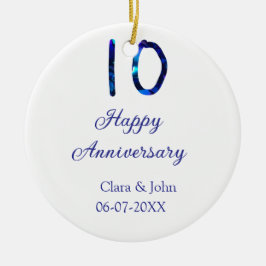 Lycklig 10-årsdagen blått glitter lägg till namn julgransprydnad keramik