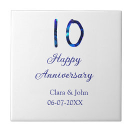 Lycklig 10-årsdagen blått glitter lägg till namn kakelplatta