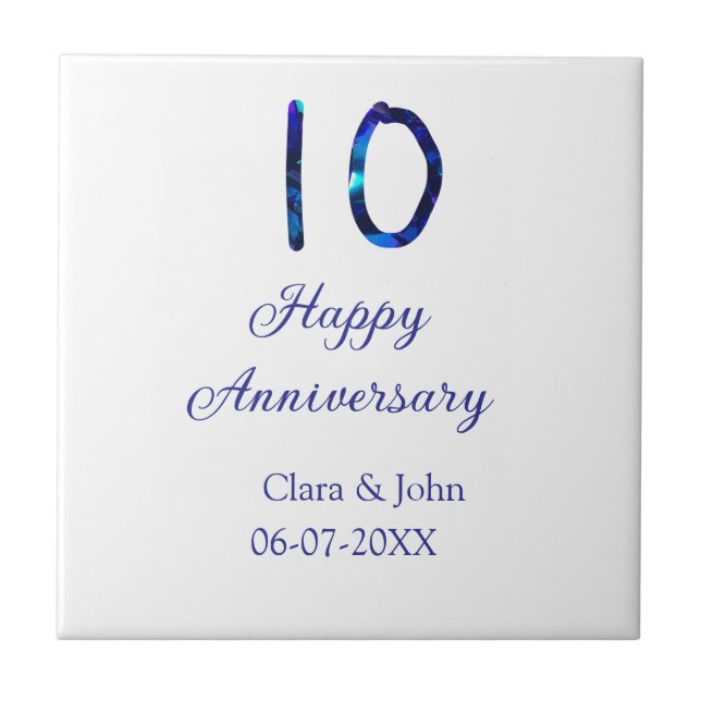 Lycklig 10-årsdagen blått glitter lägg till namn kakelplatta (Framsidan)