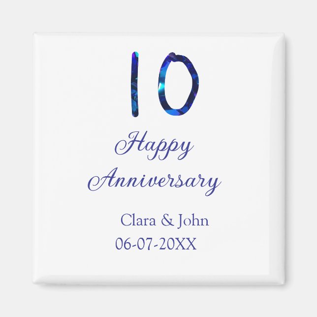Lycklig 10-årsdagen blått glitter lägg till namn magnet (Framsidan)